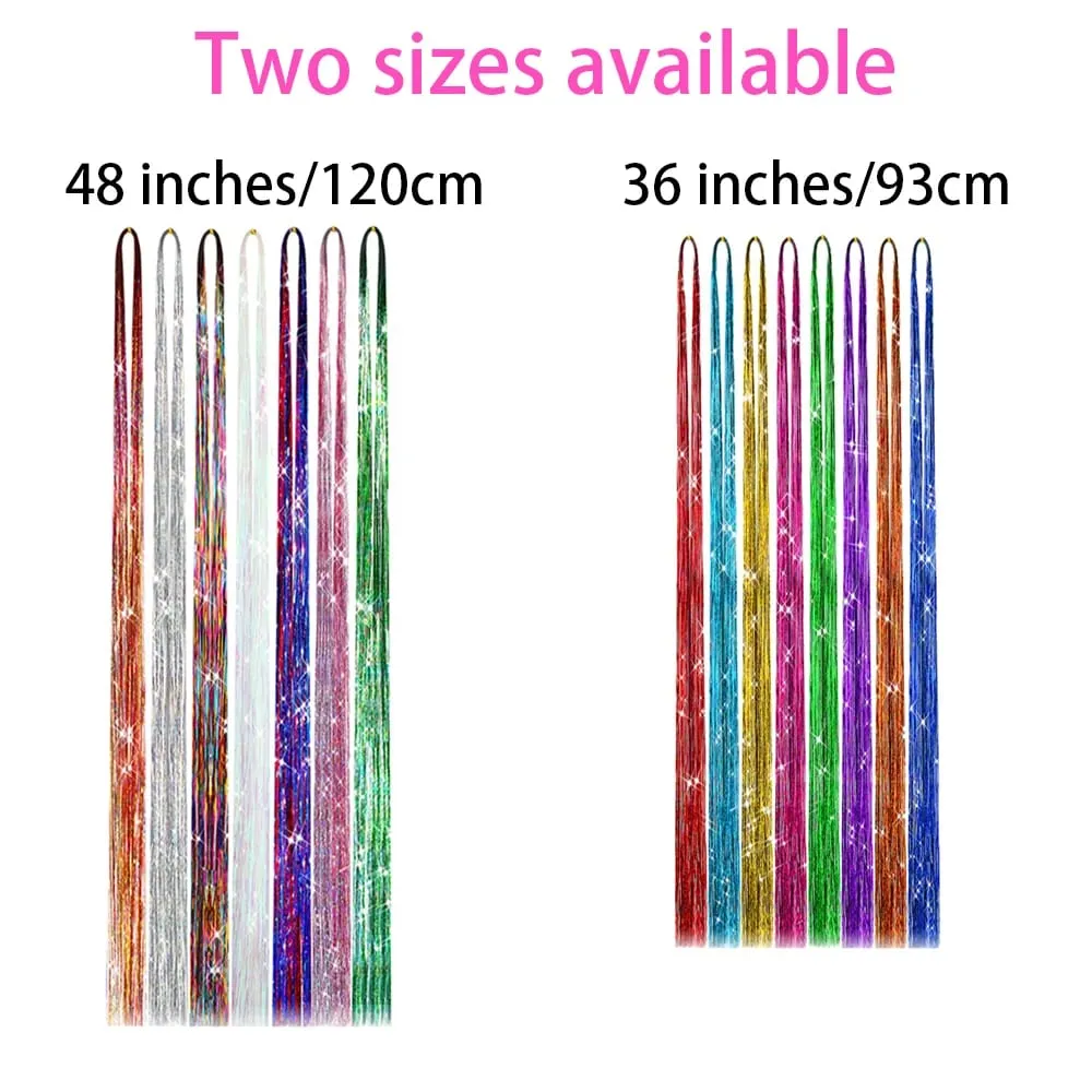 93/120cm Sparkle Synthetics Hair Extensions Tinsel Rainbow Colored Strands Girls Headwear Hairbinge Hair Laser False Decor