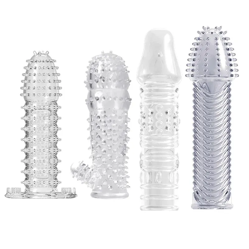 4pcs Delay Penis Sleeve Extension Reusable Condom Male Enlargement Dotted Clit Massage Cock Ring Thorn Vibrating Cover Sex Toys — image 13