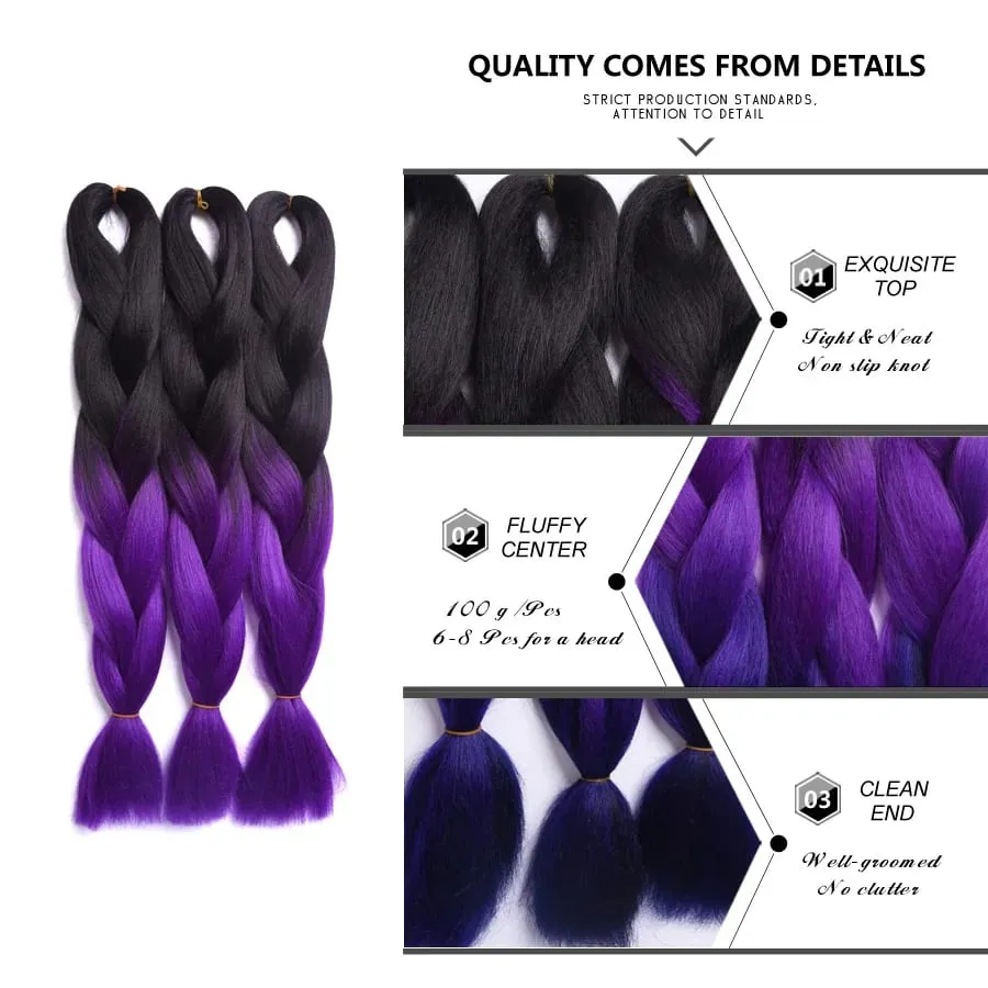 24 Inch Synthetic Jumbo Braid Pure And Ombre Braiding Hair Extensions For Women DIY Jumbo Hair Braids Black Green Gray Brown — image 4