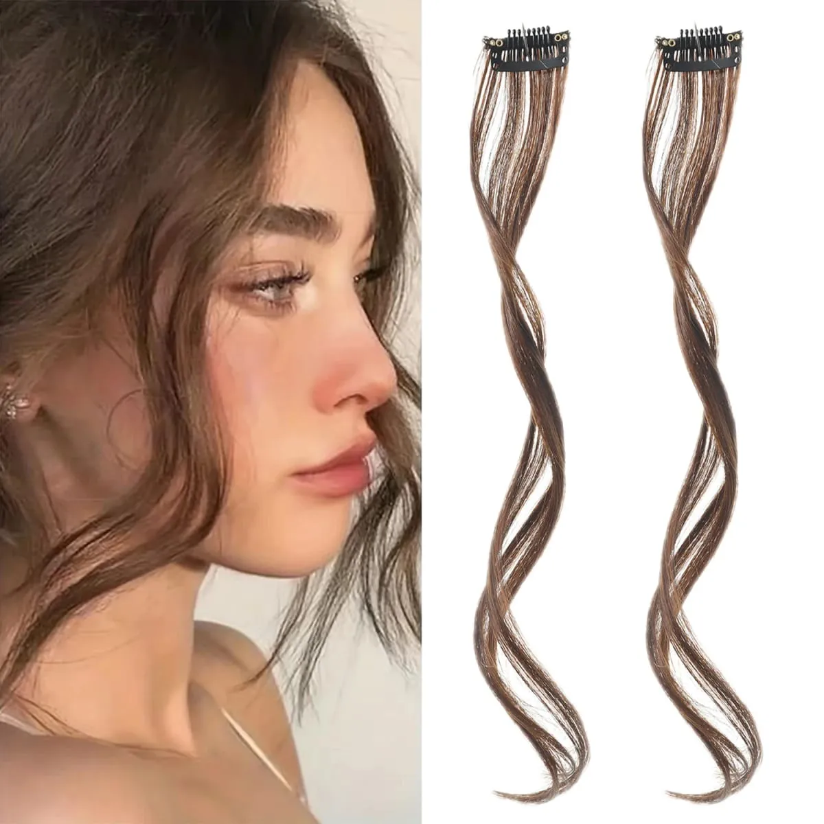 2PC synthetic Bangs Wig Hair Extensions Curly Clip-on Hair Front Side Long Wavy Blone Bangs With Clip Invisible Fringe Fake Hai — image 8