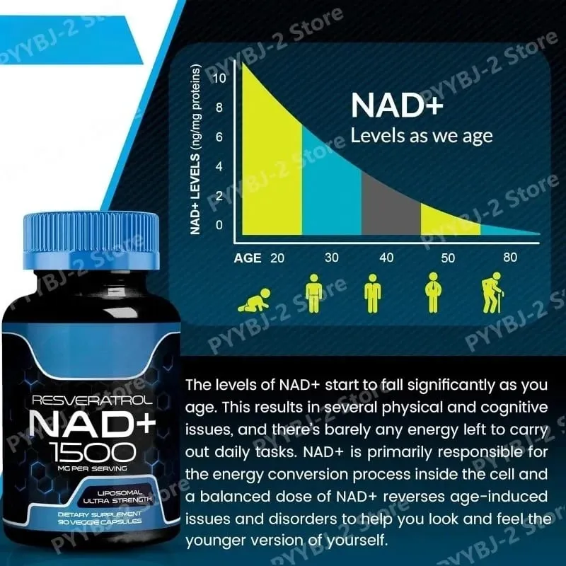 NAD+ kapslar med Resveratrol örtantioxidanttillskott Stöd för cellhälsa Energi och anti-åldrande för kvinnor män 90 delar — image 4