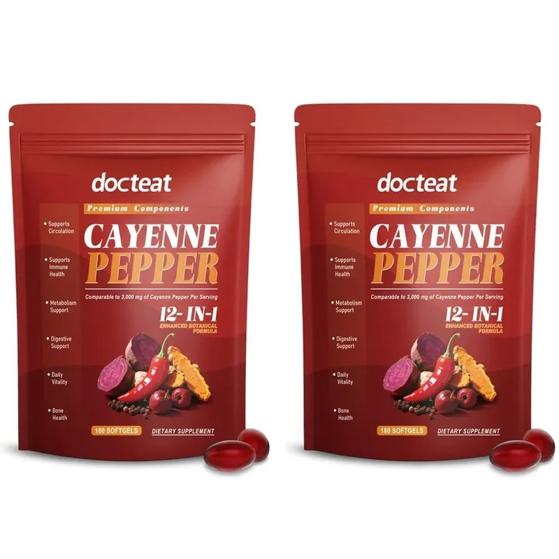 Docteat Cayenne Pepper softgels s vitaminem D3 a K2 pro energetický metabolismus a podporu trávení Antioxidační obrana 180 měkkých gelů — image 8