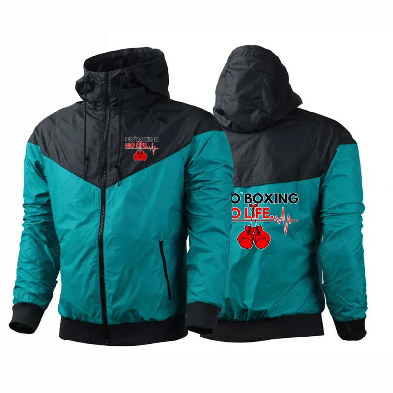 2025 No Boxing No Life Gym Men's Spring and Autumn Thin Windproof Casual Hooded Color Matching Fashion Printing Windbreaker Coat — image 5