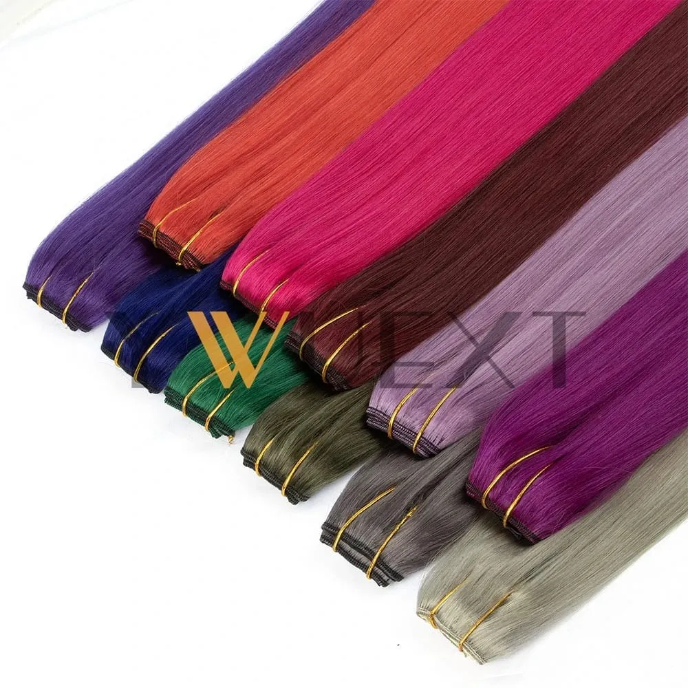 Light Weight Clip in Human Hair One Piece Fancy Colors 9 inches Width with 5 Clips Natural Straight Clip in Hairpiece 12''-20''