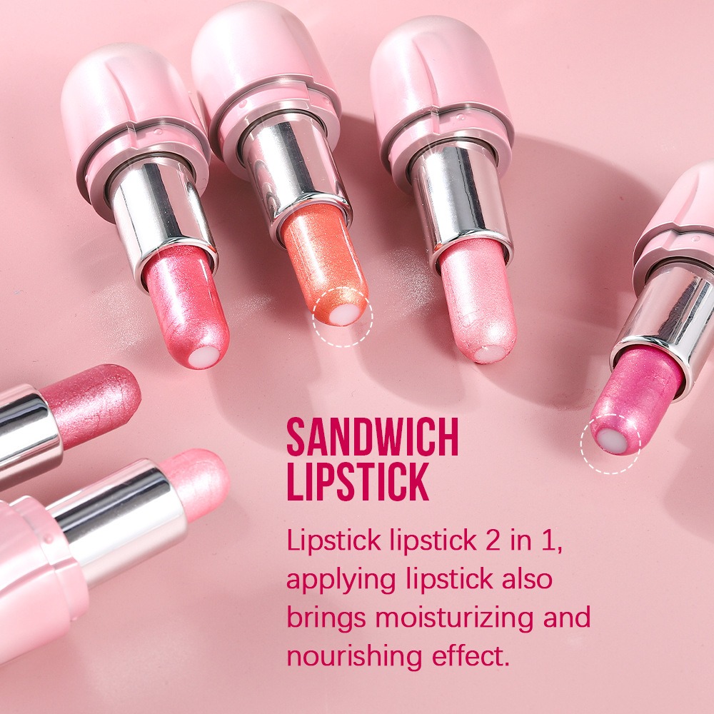6 Colors Pearlescent Mirror Jelly Lipstick Waterproof Long Lasting Matte Velvet Shiny Sandwich Lip Stick Balm Makeup Cosmetics — image 4