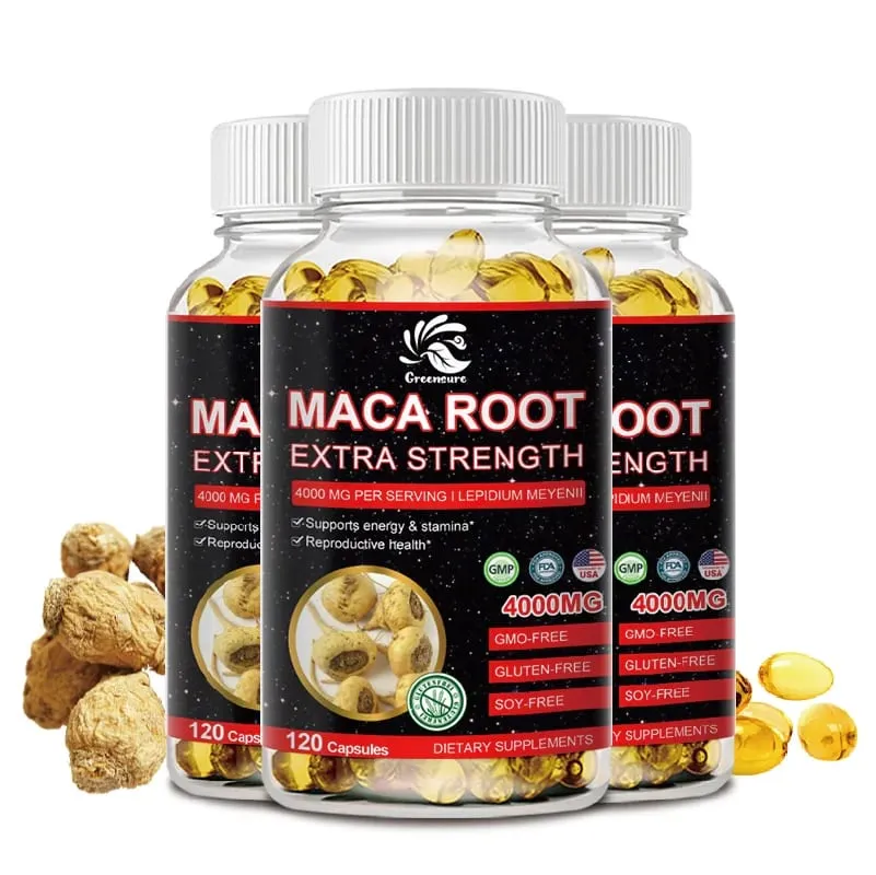 Greensure Organic Maca Root Powder Capsules 4000 mg with Maca Root Extract Supplement for Men and Women