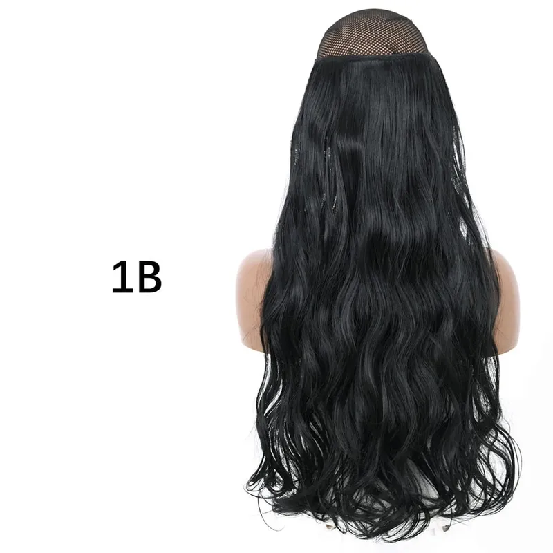 Synthetic No Clip Hair Extensions Natural 16 22 32" Long Wavy Invisible Wire One Piece False Hairpiece For Women