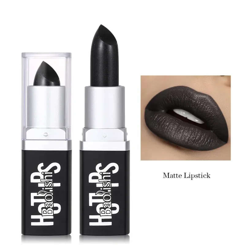 Black Lipstick Matte Pearlescent Double Texture Dark Lipstick Halloween Creative Cos Personalized Lip Makeup