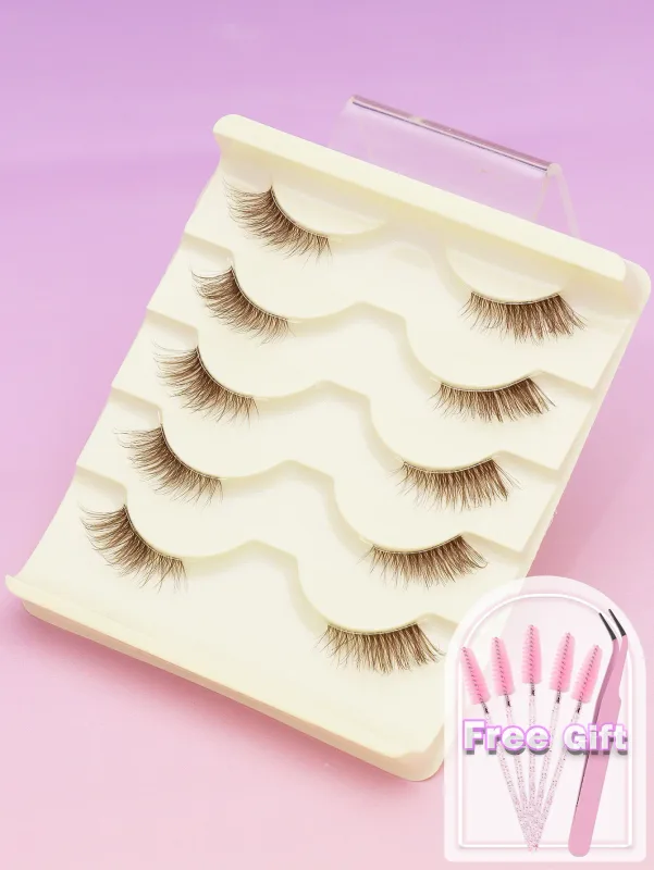7/5 pairs brown 3D Mink Lashes Silk Eyelashes Natural Long False Eyelashes Dramatic Volume Fake Lashes Makeup Eyelash Extension