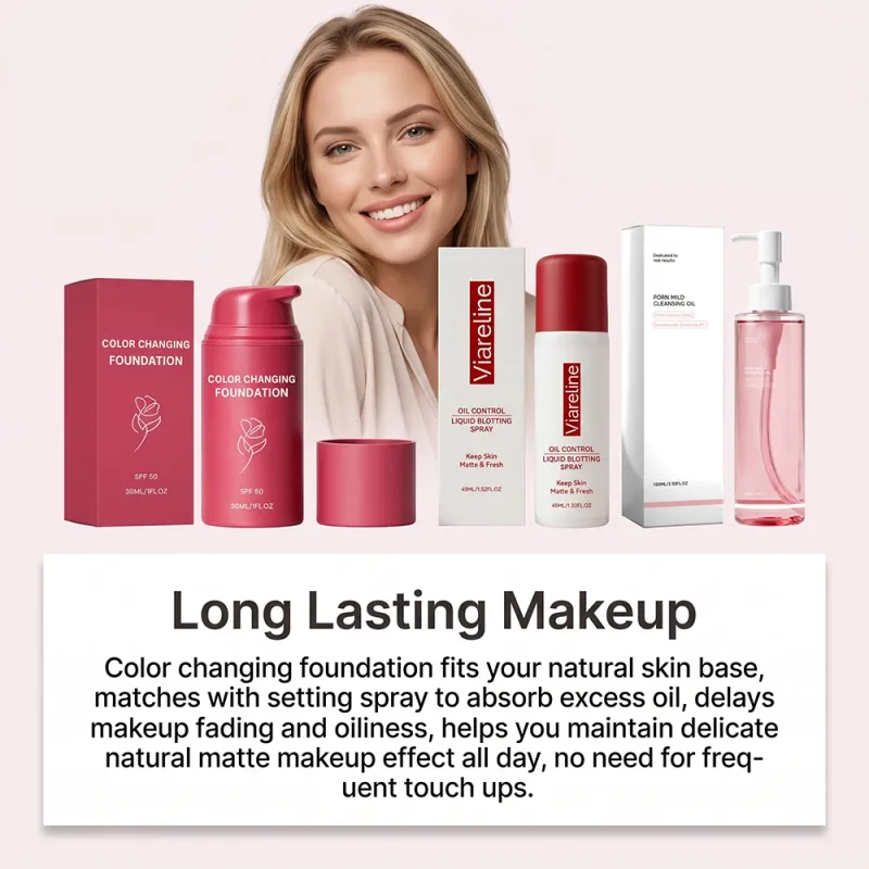 Makeup Kit 3pcs Cleansing Oil Setting Spray Foundation Gentle Matte Long-Lasting Natural Hydrating Daily Set — image 6