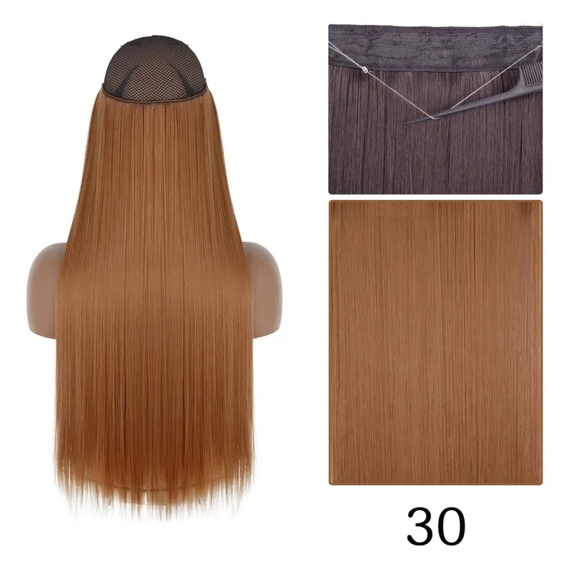 Synthetic Long Straight No Clip One Piece Hair Extension Natural Adjustable Line False Hairpiece For Women