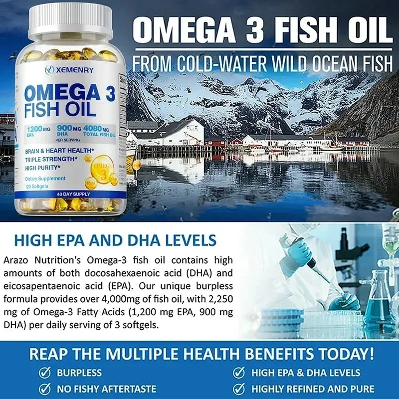 Omega 3 Fish Oil - Designed To Support Heart Brain Joints and Skin Rich in EPA DHA Vitamin E Non-GMO Food Supplement — image 5