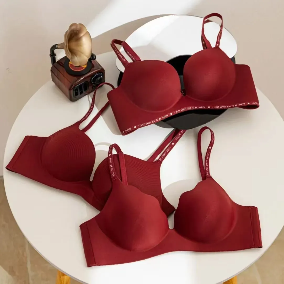 작은 가슴을위한 섹시한 레드 푸시 업 브래지어 세트 언더 와이어가없는 안티 처짐 편안한 통기성 웨딩 란제리 세트 — image 2
