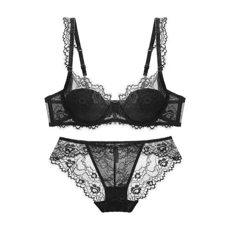 Women Sexy Lingerie Set Elegant Thin Lace Bra Set See Through Brief Sets Soft Underwear Ladies Bra and Panty Set — image 9