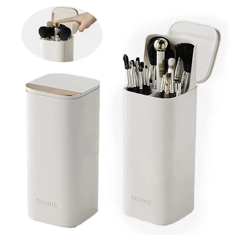 Automatic Lifting Makeup Brushes Holder Dustproof Makeup Brush Holder Desktop Makeup Tools Lipstick Eyebrow Pen Holder Container