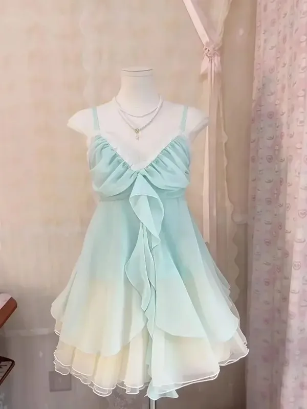 New Vintage Summer Women Sets Elegant Ruffle Lace Chiffon Design Mini Skirt Suit Fairy Female Sweet Korean Fashion Outfits 2025 — image 15
