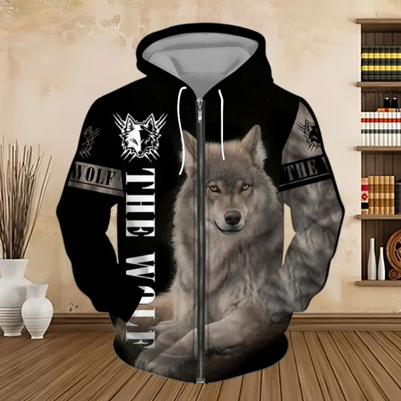 Sweatshirt Hoodie Lelaki Musim Bunga dan Musim Luruh Cetakan Digital 3D Siri Harimau Zip up Hoodies Fesyen Baju Sweat Peribadi untuk Lelaki — image 6