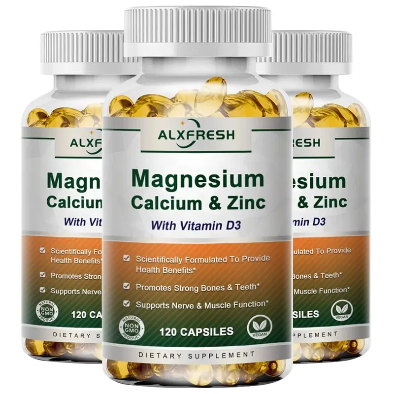 Alxfresh Cálcio Magnésio Zinco e Vitamina D3 Cápsulas para Sistema Imunológico Suporte à Saúde do Sistema Nervoso Ósseo | Vegano não transgênico — image 1