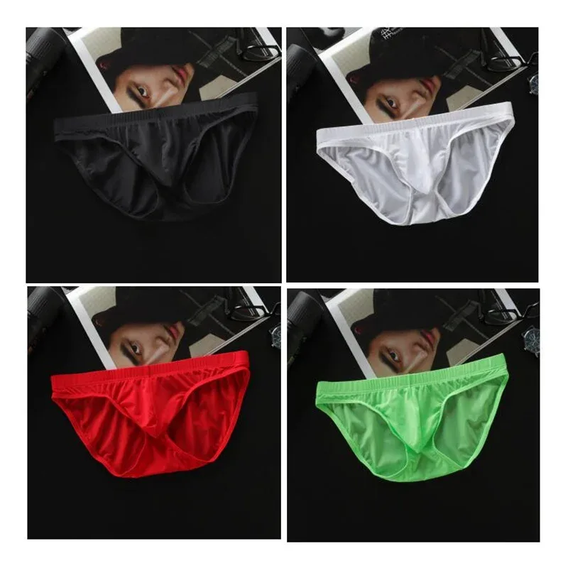 4 Pcs/pack M-4XL Ultra-thin Ice Silk Men Seamless Briefs Transparent Mens Sexy Bikini Underwear Male U Pouch Panties — image 14