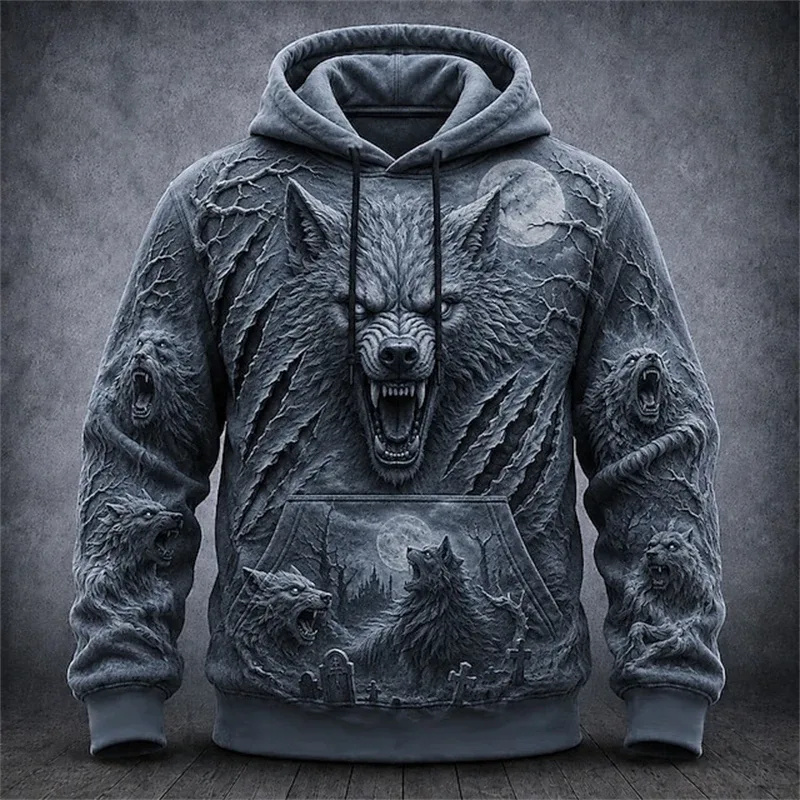 Men's Autumn Winter Halloween Hoodie Casual Pullover with Spooky Skull Print Loose Fit Festive Street-Style Top for Parties — image 13
