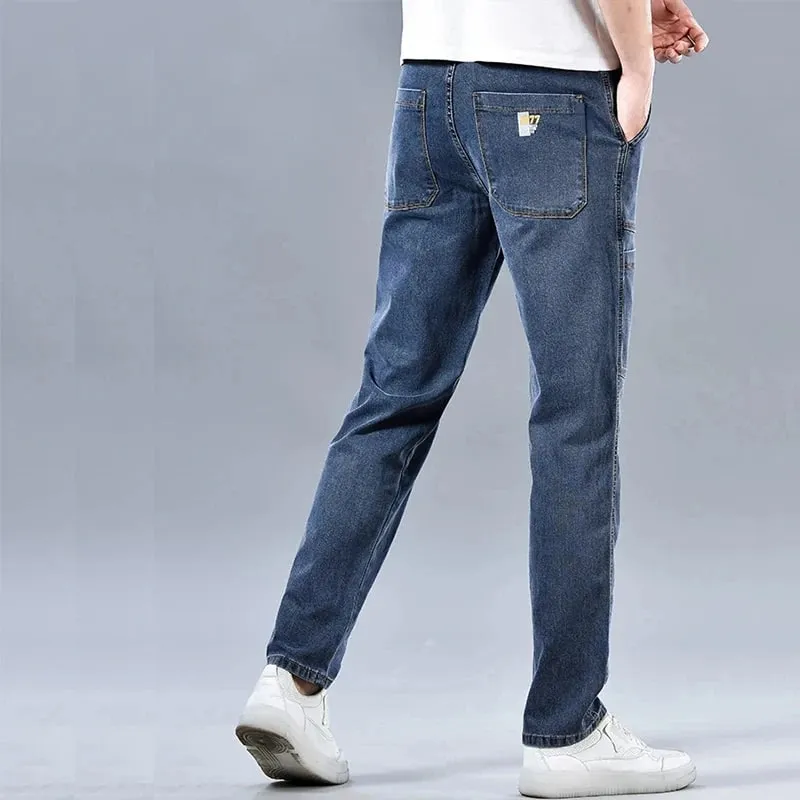 2024 Men's Summer Fashion Men's Jeans Multi-pocket Splicing Straight-leg Casual Denim Trousers Personalized Dark Blue Brand — image 7