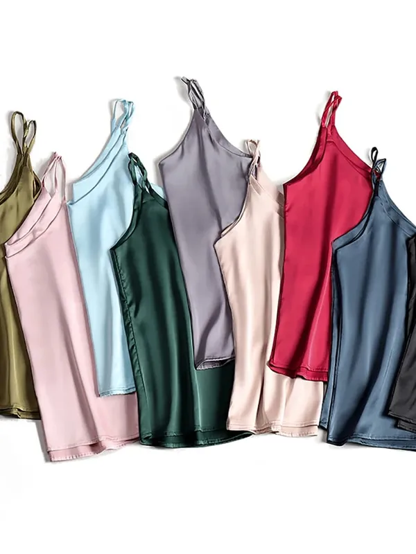 Spaghetti Strap Top Women Halter V Neck Basic White Cami Sleeveless Satin Silk Tank Tops Women'S Summer 2026 Camisole — image 2
