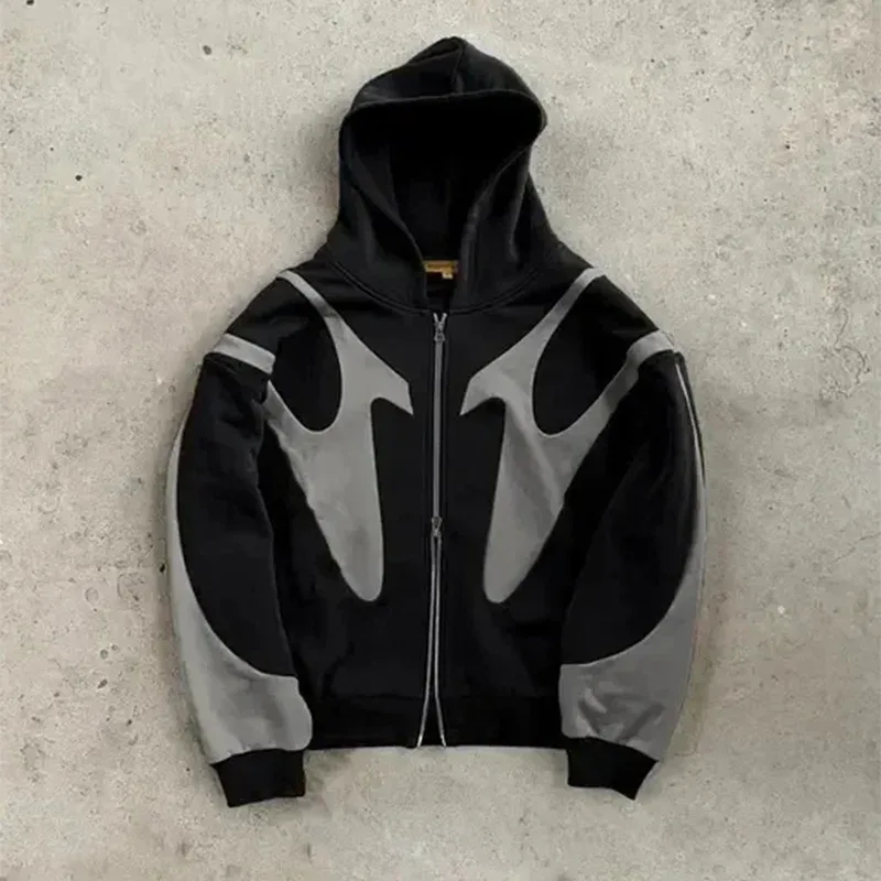 American Retro Letter Printed Devil Pattern Hoodie Y2k Harajuku Casual Couple Zipper Hoodies Sweatshirt Fashion Men's Clothing — image 1