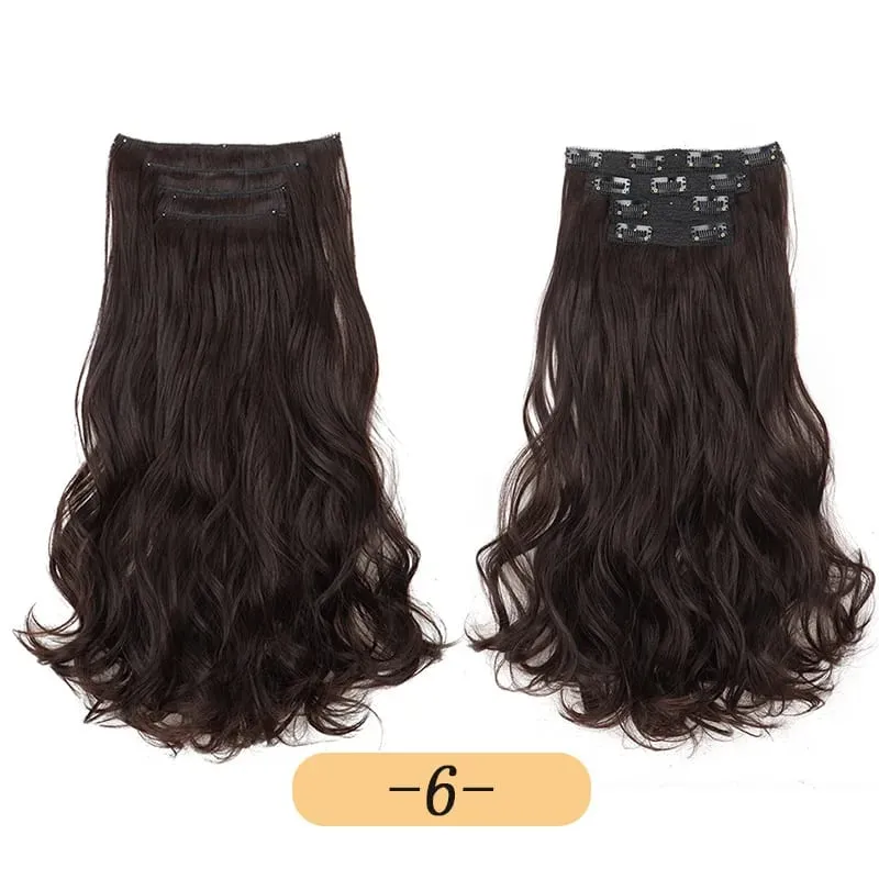 Synthetic 16Inch 11Clips Long Curly Hair Extension Heat Resistant Hair Extension Clips In Ombre Black Brown Blond Women