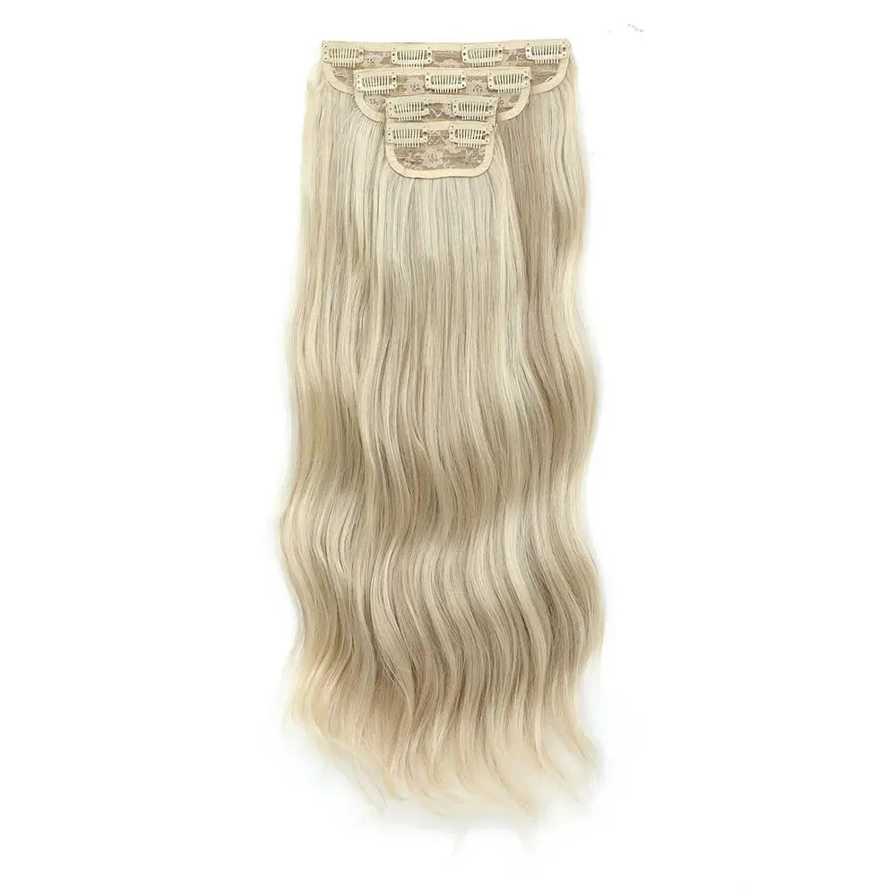 4 pçs/set 11 clipes 22 polegadas 220g ondas de praia clipe em extensões de cabelo loira arenosa champanhe resistente ao calor sintético peruca — image 11