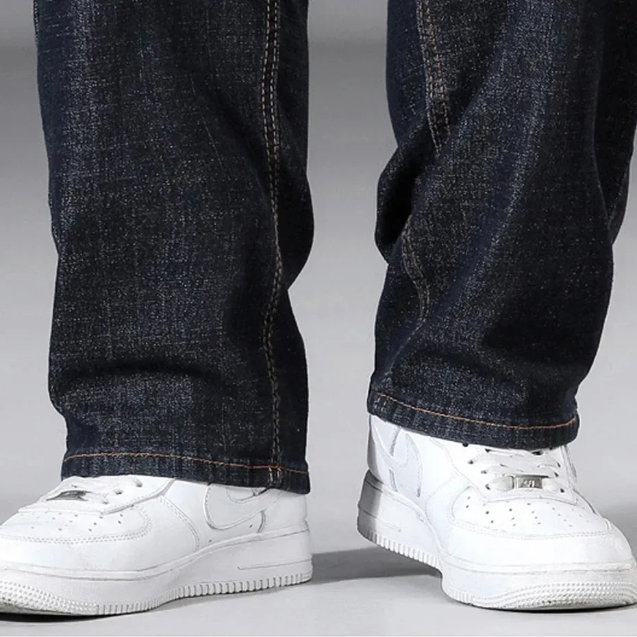 8XL Plus Size Jeans Men Solid Color Denim Pants Male Fashion Casual Baggy Jeans Elastic Waist Straight Pants