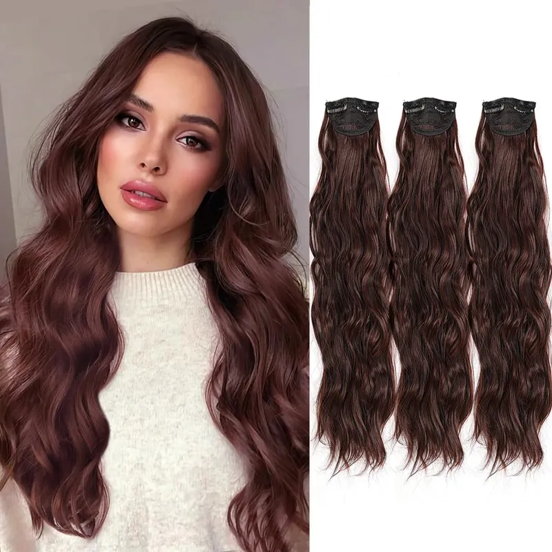 3pcs/set Clip in Hair Extensions Synthetic Hairpieces 20inch Thick Long Straight Clip in on Hair Extensions for Women Girls