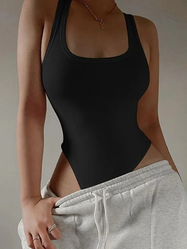 Sleeveless Knit Bodysuit 2024 Hot Summer Sexy Bodycon Off Shoulder Halter Tops Casual Street Bodice For Women ClubWear — image 5