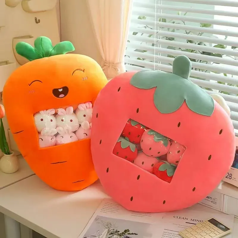 Six Small Toys Inside Cute Cartoon Fruit Plush Pillow Soft Stuffed Sofa Cushion Homdecor Pillow Backrest Children's Gift — image 3