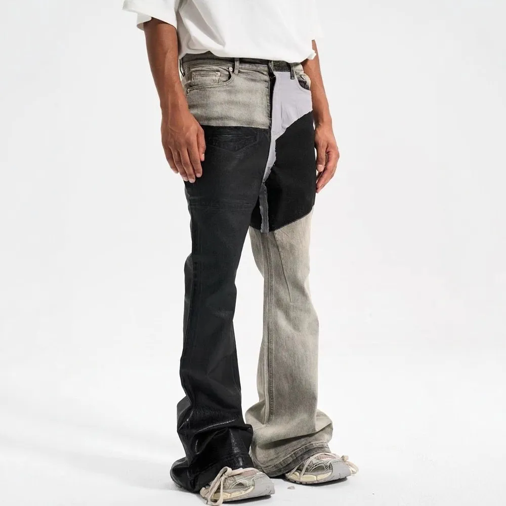Męskie kontrastowe kolory na co dzień modny prosty podstawowy wąskie spodnie jeansowe Flare cztery pory roku nowe modne męskie spodnie dżinsowe Streetwear