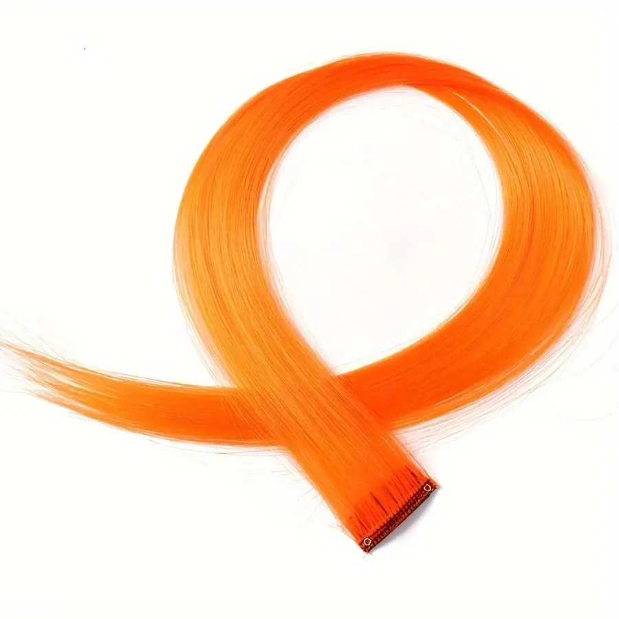 Clip in Hair Extensions 22 Inch Colored Hair Extensions Party Highlights Long Straight Synthetic Hairpieces for Women Kids Girl — image 21