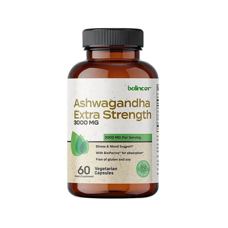 Natural Ashwagandha Stress & Mood Relief Herbal Vegetarian KSM-66 Capsules Anti-Anxiety Stress Relief Brain Health