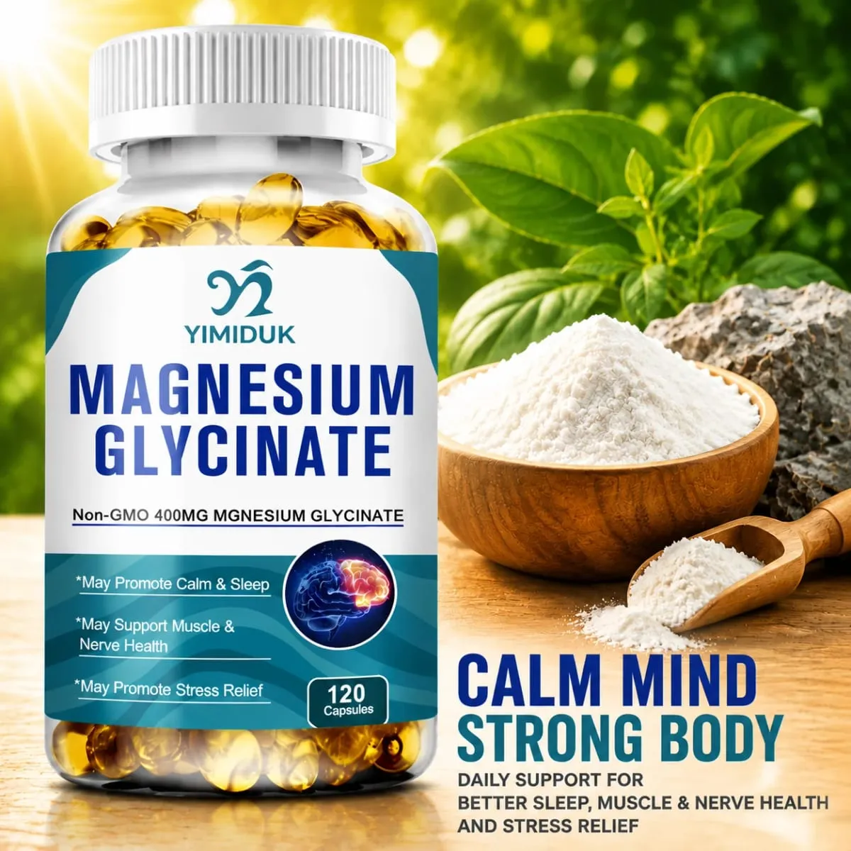 Yimiduk reines Magnesiumglycinat-Ergänzungsmittel mit Vitamin B6 zur Bekämpfung von Müdigkeitskrämpfen und zur Herzgesundheit reduziert Angstzustände. Vegan — image 2