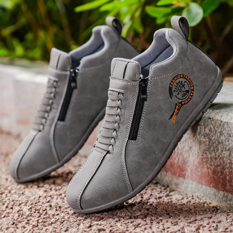 Low-Top Men's Versatile Comfortable Zippered Shoes for Outdoor Hiking and Casual Sports.