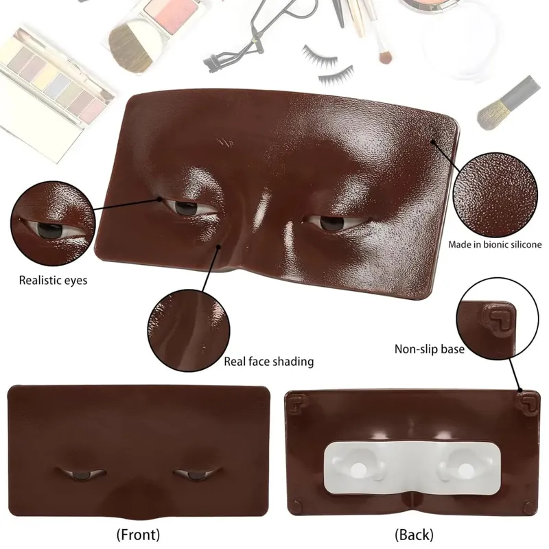 Wheat Silicone Makeup Practice Board with Pearl Stickers and Brushes - Suitable for Makeup Artists and Beginners