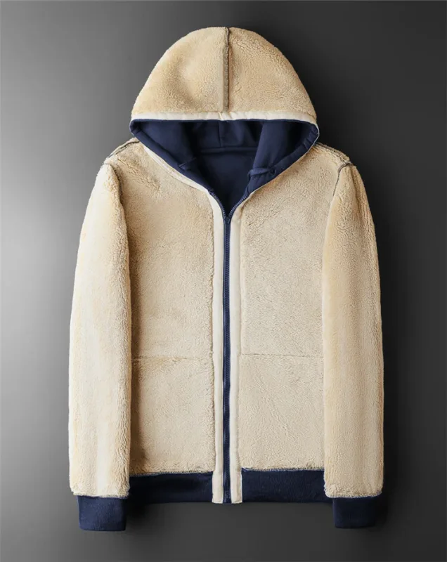 Men Winter Lambswool Zipper Hoodies Cotton Jacket Men's Thicker Plus Size Warm Jacket Top Fleece Black Coats Male Jackets — image 7