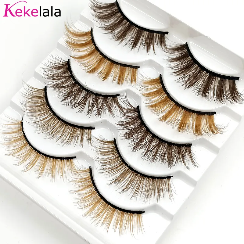 5Pairs Mix Brown Eyelashes Coffee Color Fake Lashes Blonde False Colored Eye Lash Extension Long Natural Faux Mink Cils — image 6