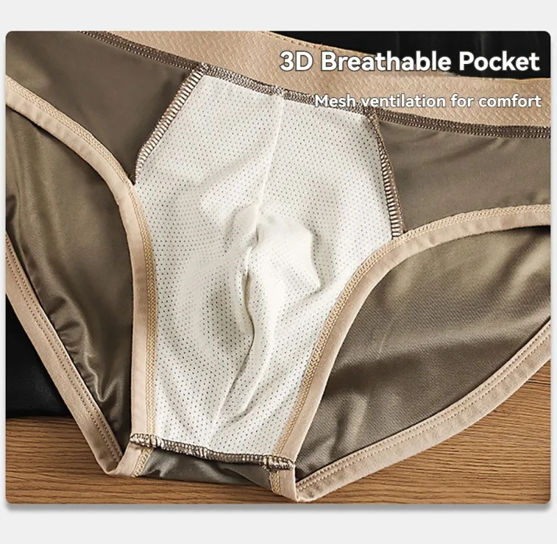 3PCS/Pack Luxury Satin-like Sexy Men's Briefs Smooth Cool Ice Silk Quick-dry Panties 3D Mesh Breathable Crotch Man Undrewear — image 12