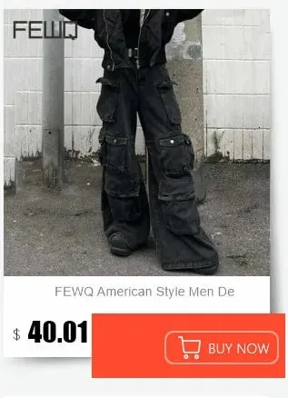 American Style Men's Denim Pants Washing Button Design Pleated Loose Jeans Contrast Color Casual Male Bottom Vintage 4K5156