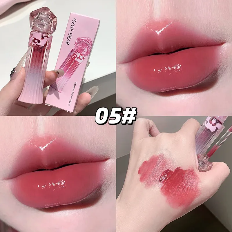 Gege Bear Water Light Lip Llaze Set Mirror Lipstick Lip Gloss Hydrating Moisturizing Long Lasting Gift for Lover