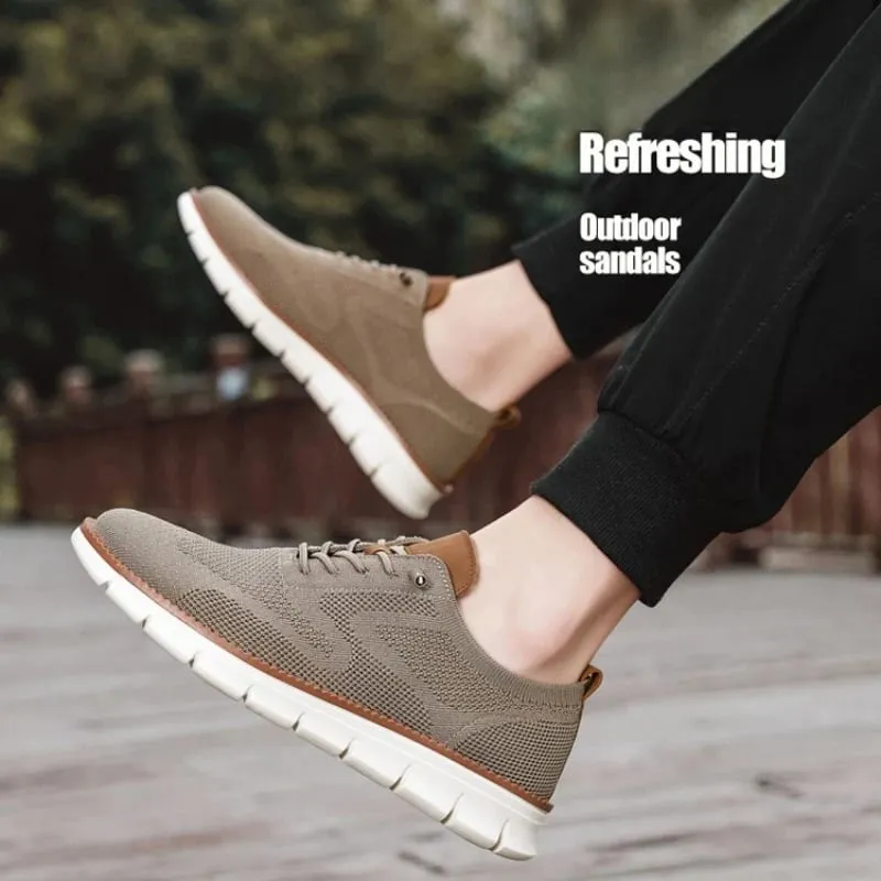 Sneakers Kasual Bertali Jala Lelaki Kasut Berjalan Ringan Bertali Fleksibel Tidak Licin Lembut Bernafas Saiz Besar Kasut Luar Lelaki — image 6
