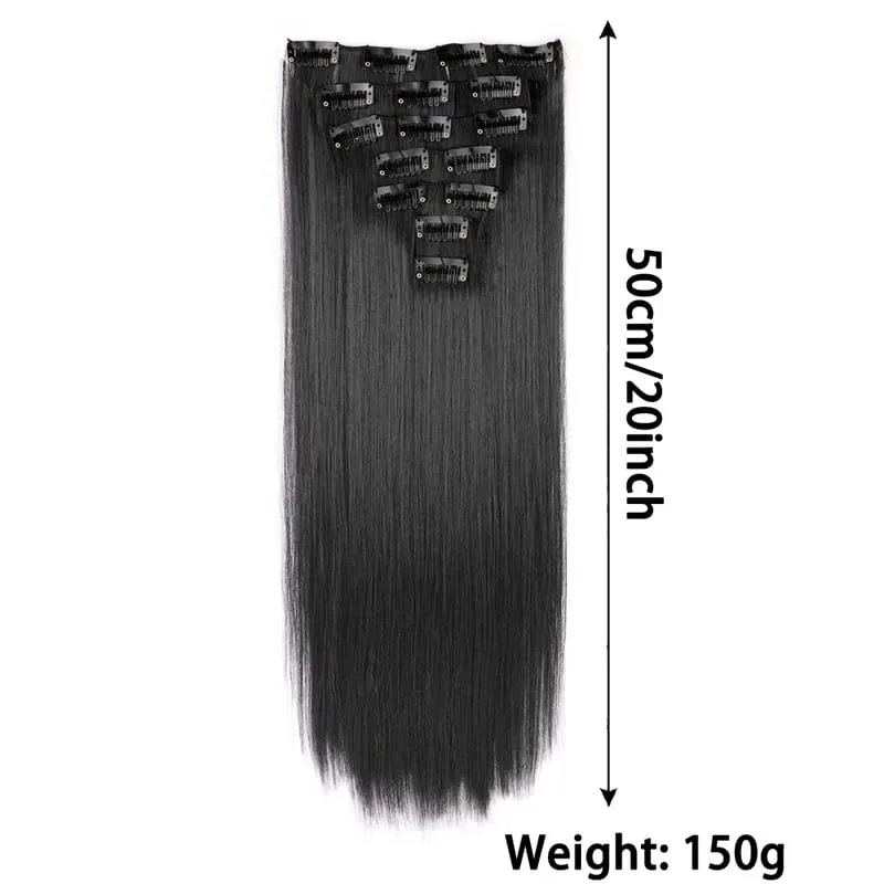 7 Buah Ekstensi Rambut Clip-In Kepala Penuh Cocok untuk Wanita - Rambut Sintetis Lurus Panjang 20 "/50Cm dengan Volume Total 150G — image 5
