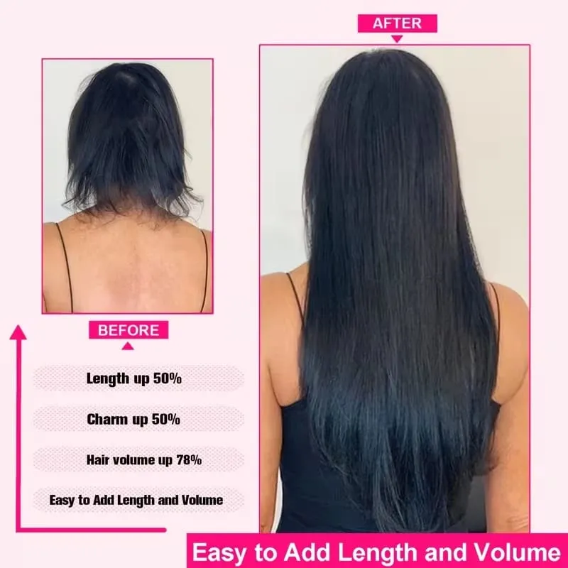 Invisible Seamless Clip Ins Bone Straight Human Hair Unprocessed Raw Hair PU Weft Extensions Full Head 7Pcs/Set Clip on Hair — image 8