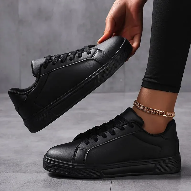 Men's Shoes White Sneakers PU Leather Solid Men Casual Shoes Lightweight Soft Women Vulcanized Shoes Couple Lace-up Running Shoe