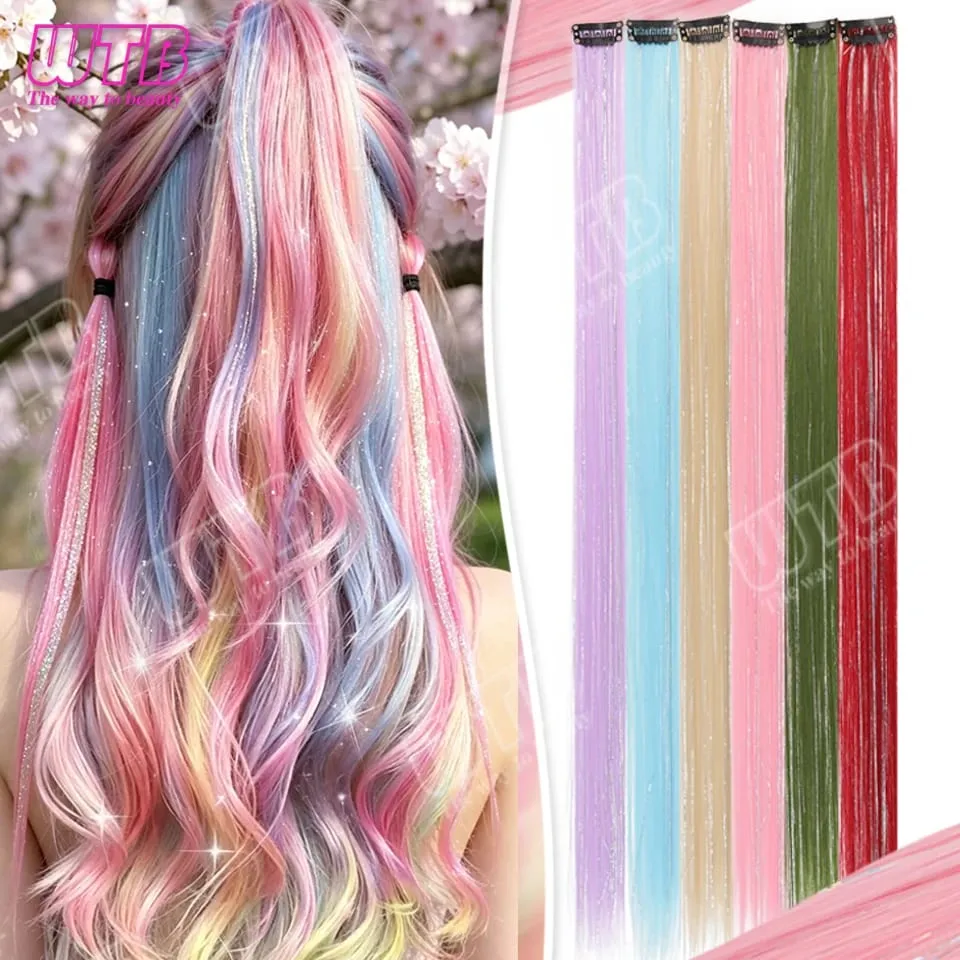 Peluca sintética de 60 cm, extensión de cabello coloreado estilo Clip BB con cable láser, adecuada para que mujeres y niñas la usen en días festivos y fiestas — image 2
