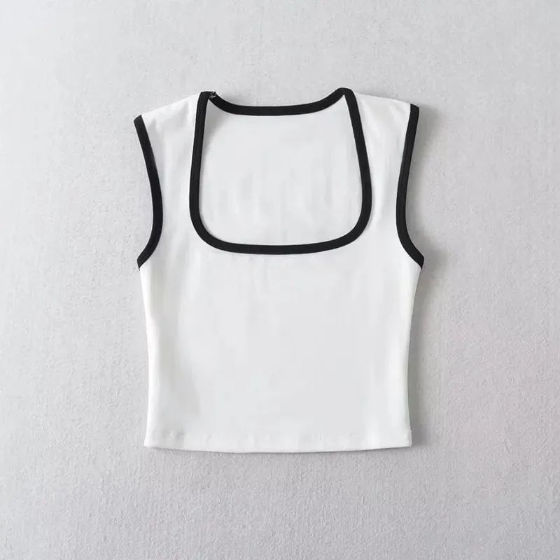 Woman Fashion Slim Solid Contrust Camis Casual Sleeveless Tanks Square Collar Crop Tops Clothing Streetwear Mujer 2024 Y2k — image 13